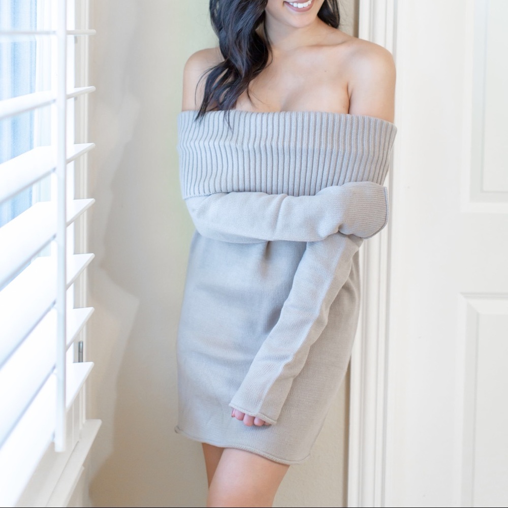 Tobi Taupe Off-Shoulder Sweater Dress